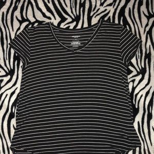 V neck black and white striped shirt
